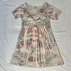 BELEZZA Y2K PRINTED MINI DRESS W LOW V